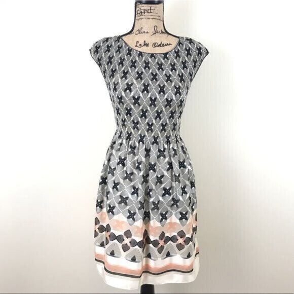 Max Studio Black Cream Peach Fit & Flare Midi Dress - Picture 1 of 8